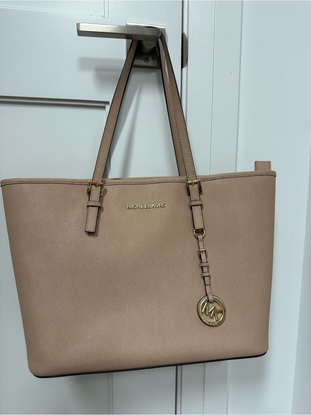 Michael Kors Taupe Saffiano Leather Tote with Gold Hardware